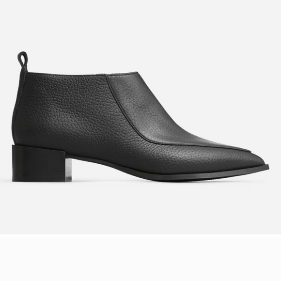 Everlane the Boss pointed toe black pebbled leather ankle Booties 6.5 - Picture 1 of 8
